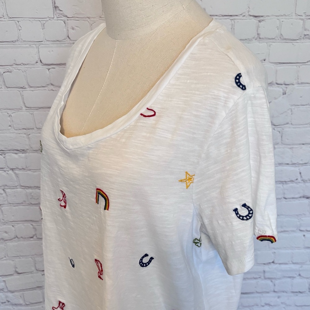 LUCKY BRAND Cowgirl Short Sleeve Embroidered Cotton T-Shirt--1X - Picture 6 of 13